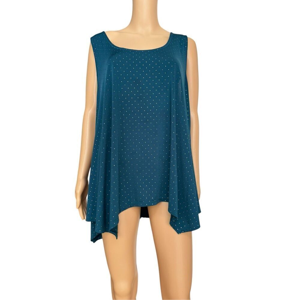 Rock & Republic Women's Teal Swing Tank with Gold Dots Asymmetrical Hem size XL